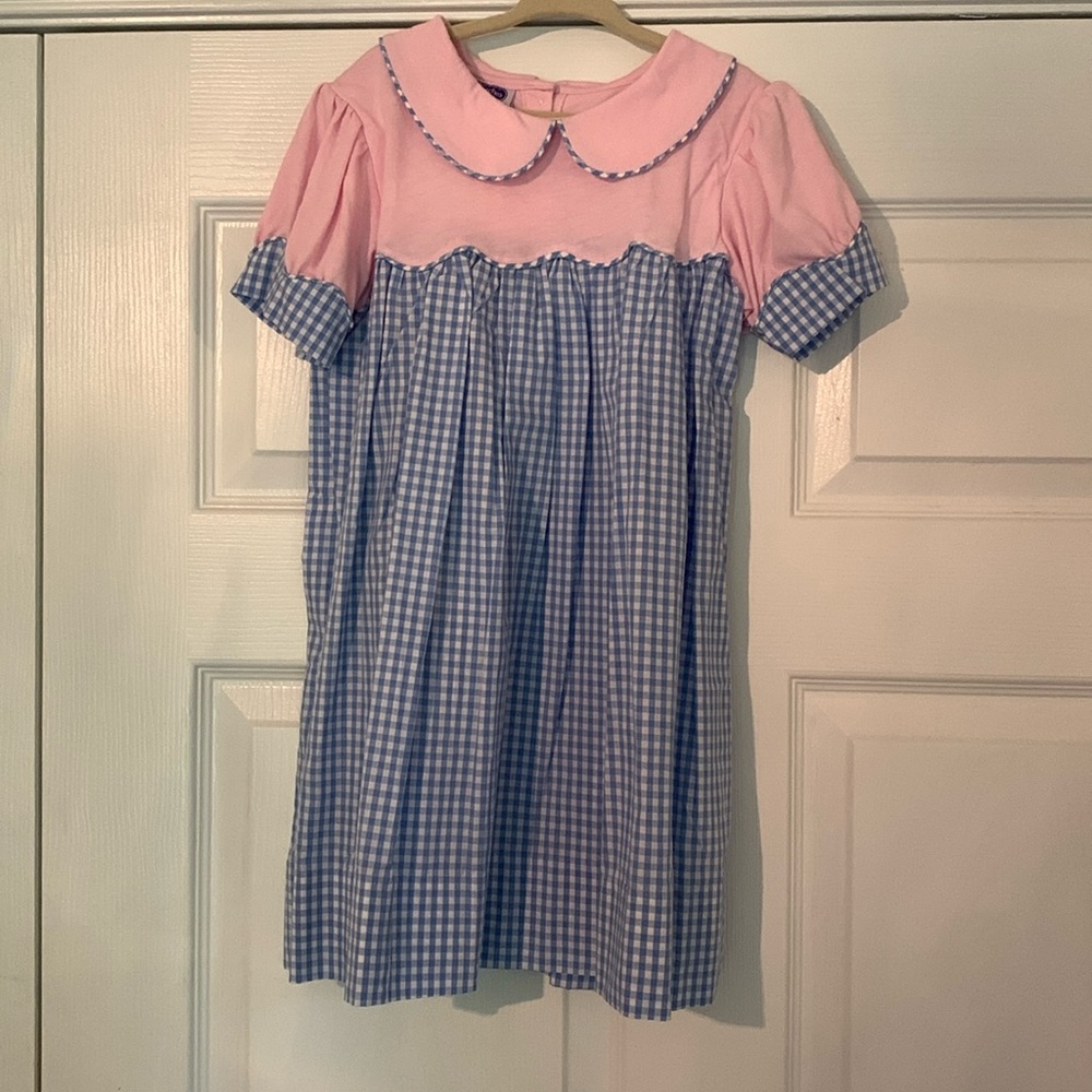 Blue Gingham Dress with Collar